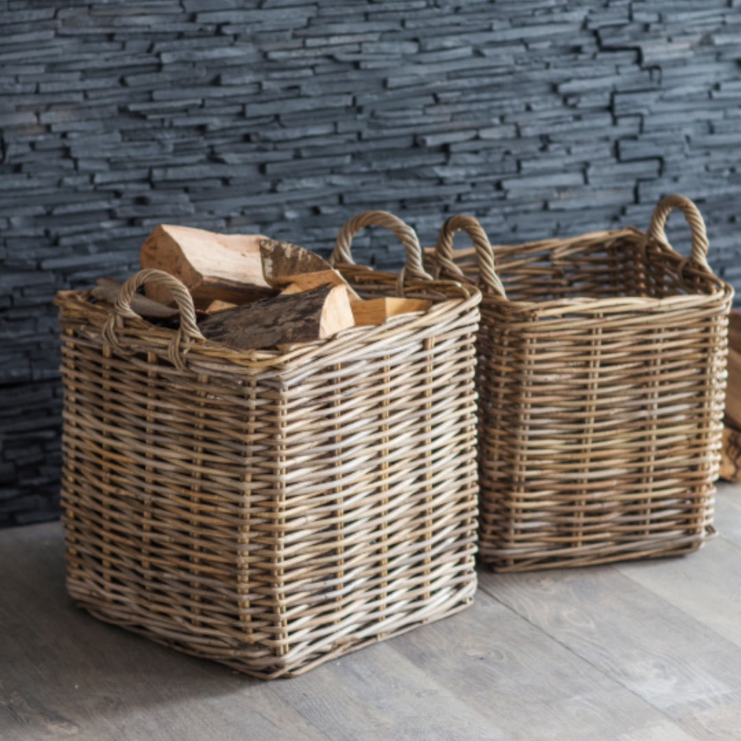 Rattan Square Log Basket in 2 Sizes