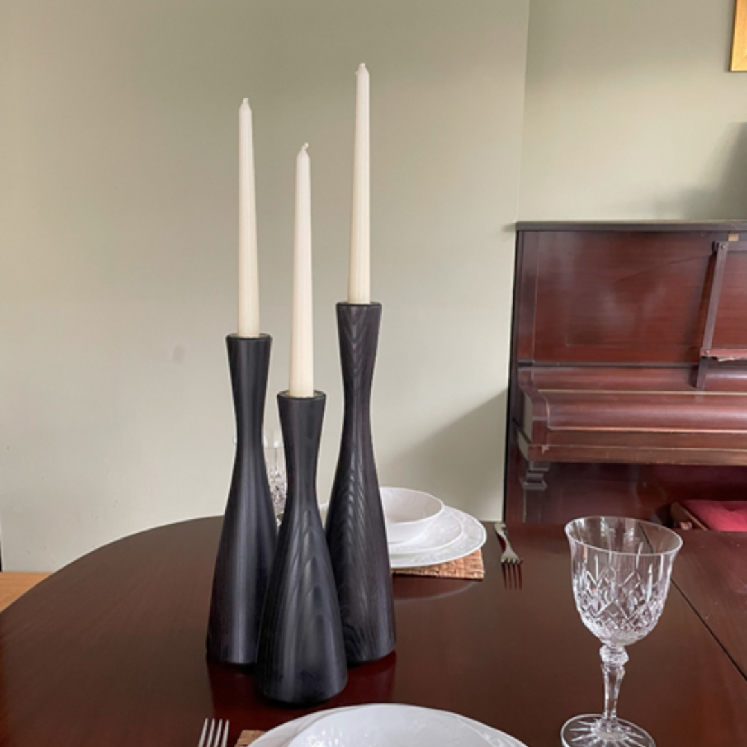 Ebonised Ash Black Candle Holder in 2 Sizes