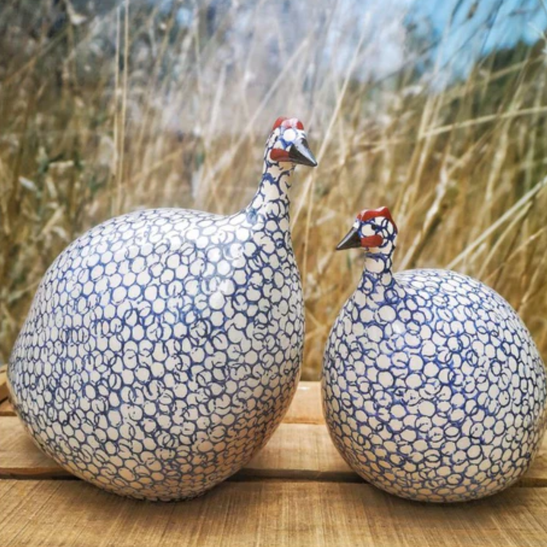 White Speckled Cobalt Guinea Fowl