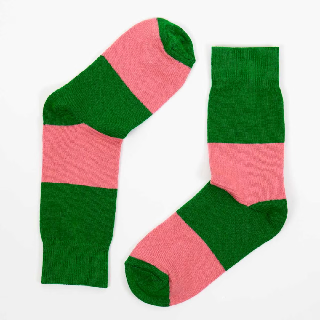 Pink &amp; Green Stripe Socks in 2 Sizes