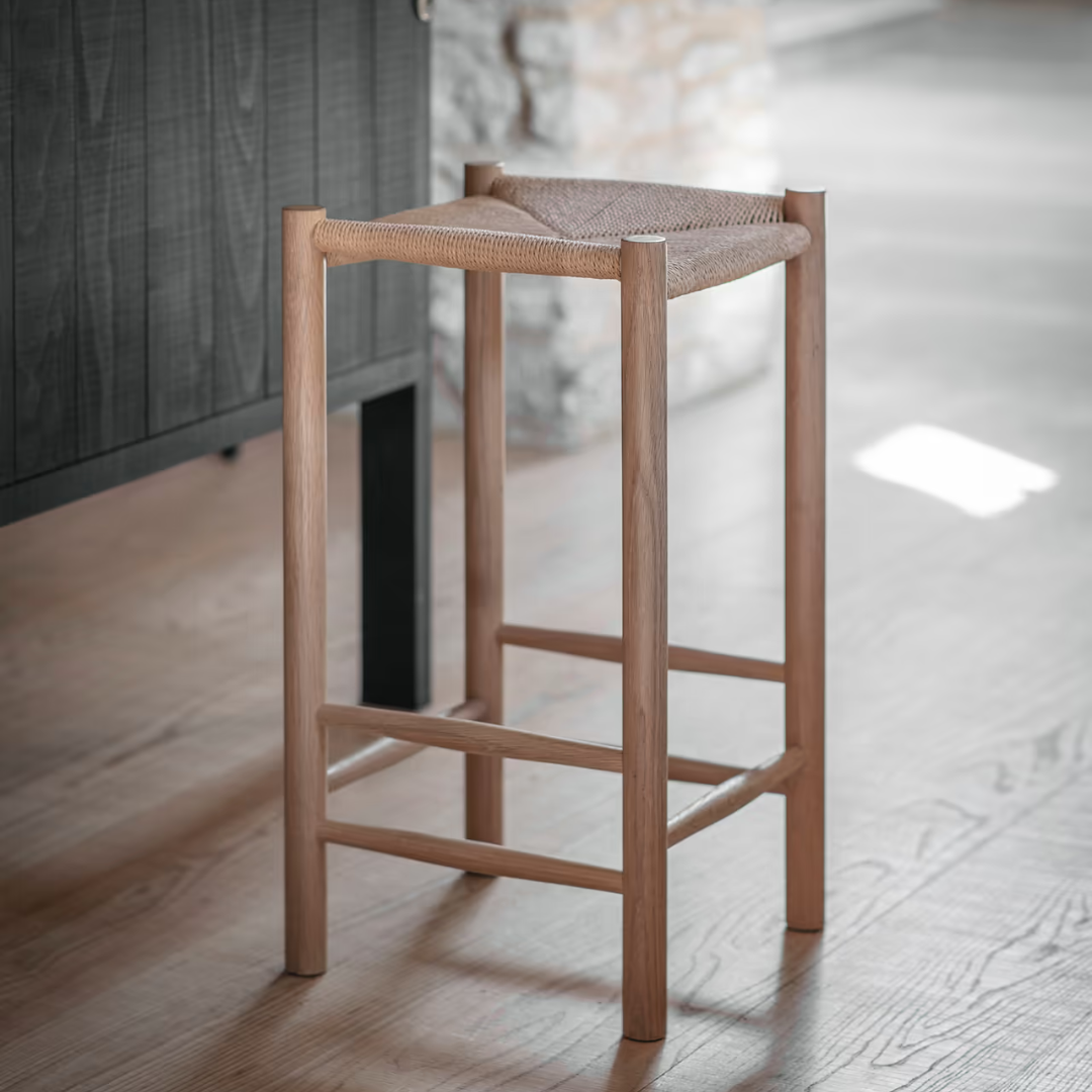 Oak &amp; Papercord Bar Stool in Natural or Carbon