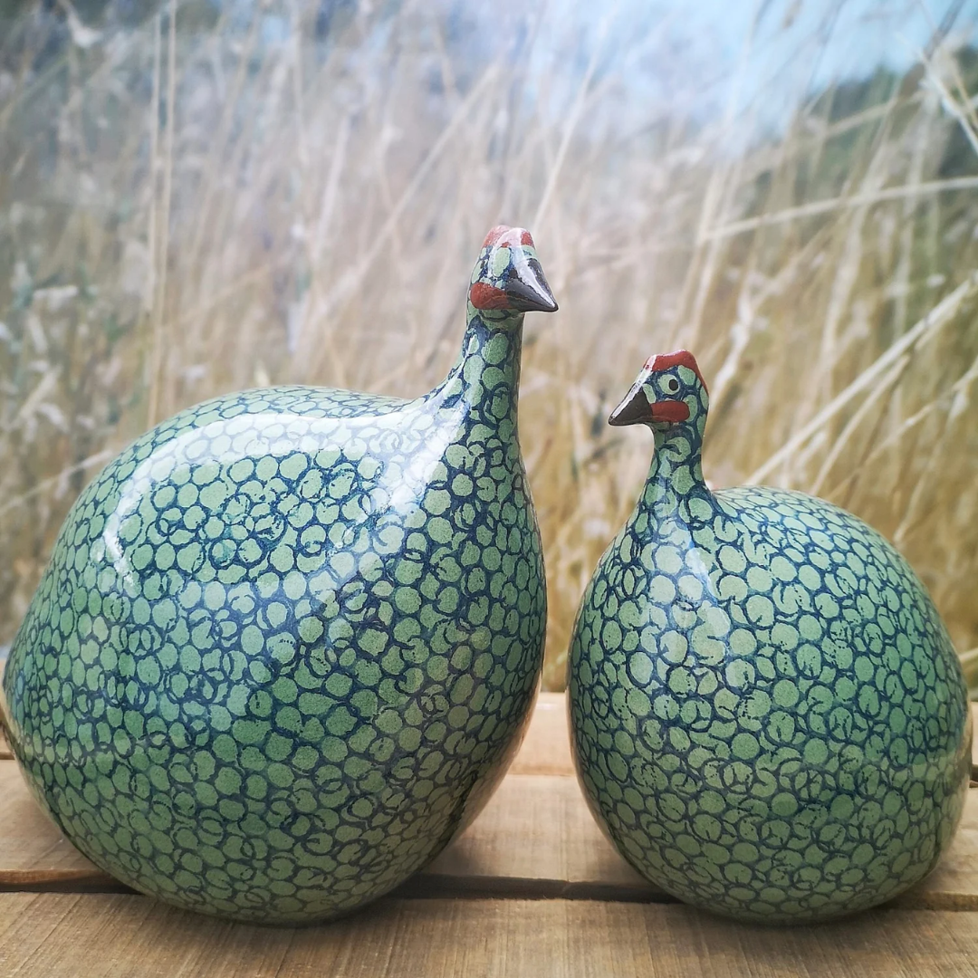 Green Speckled Cobalt Guinea Fowl
