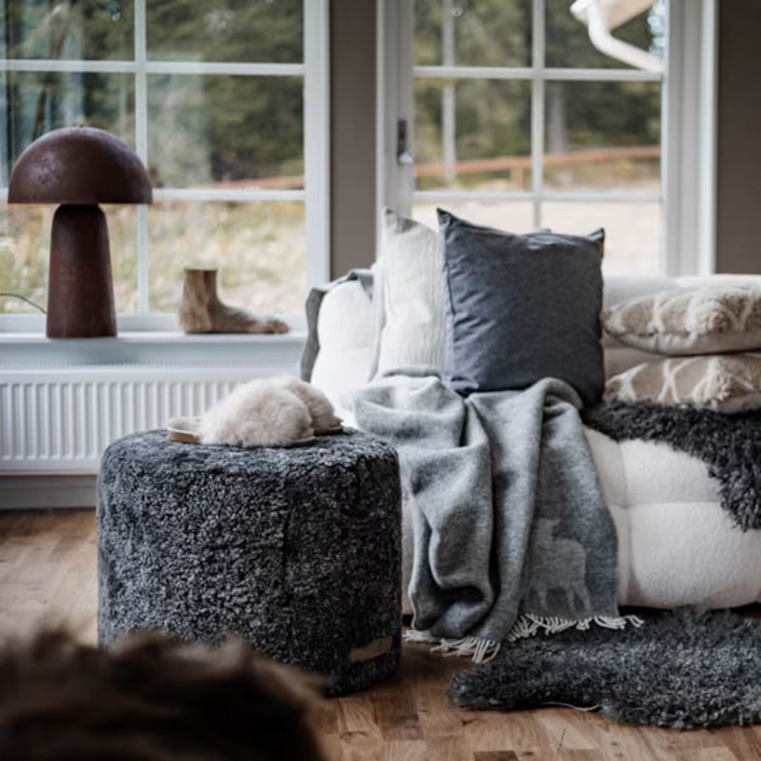 Round Sheepskin Pouffe