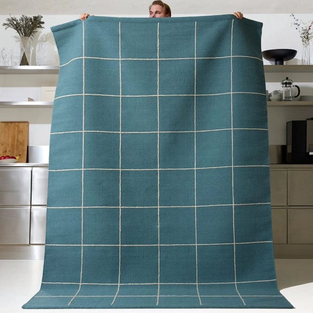 Heaven Blue &amp; Off White Grid Rug in 2 Sizes