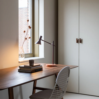 Burgundy Table Lamp with Wood Base