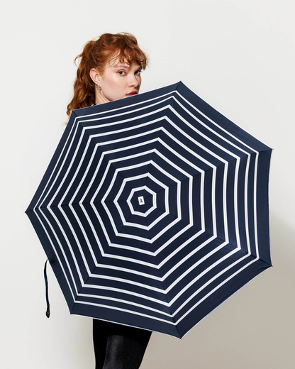 Navy with White Stripes Compact Umbrella
