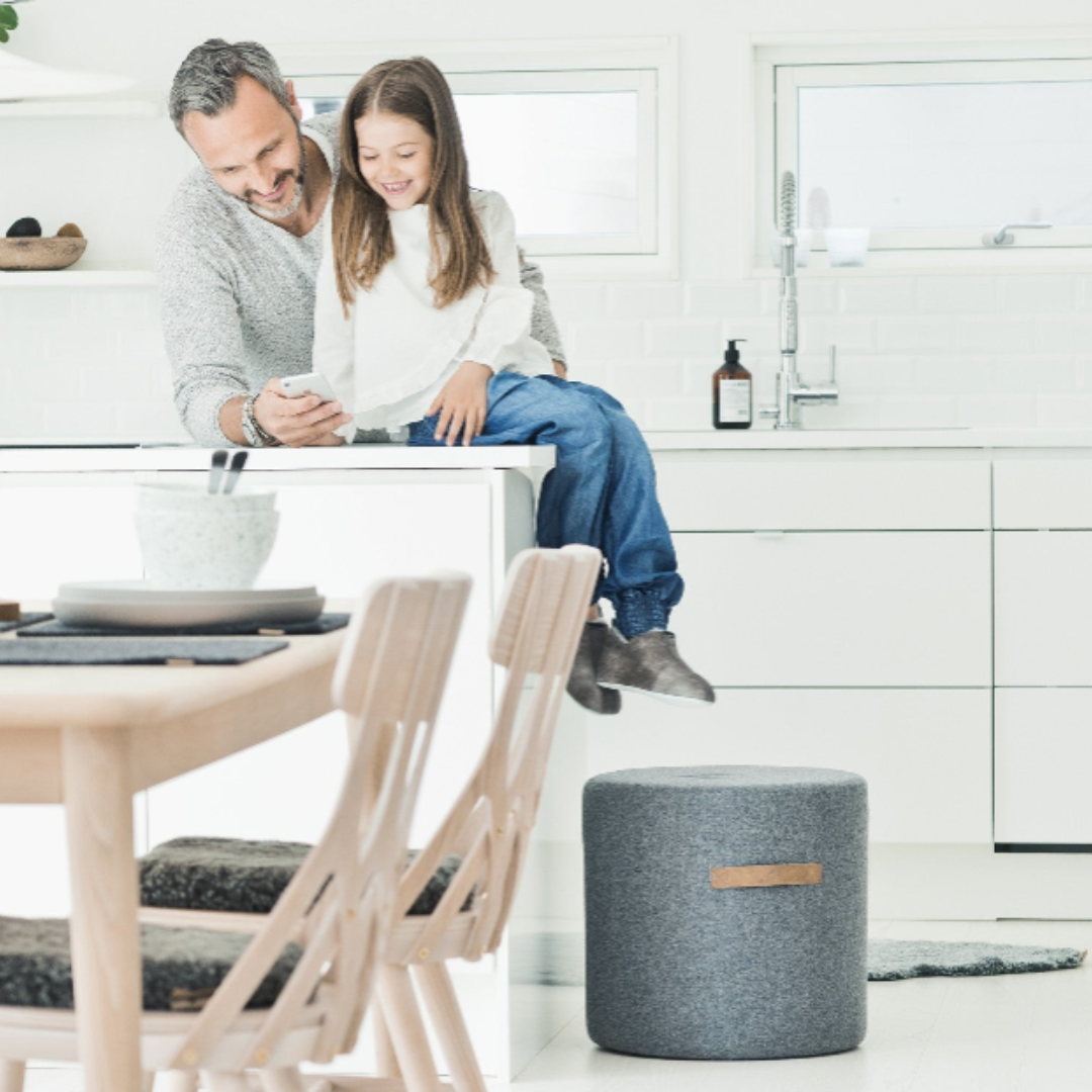 Grey Round Wool Pouffe in 2 Sizes