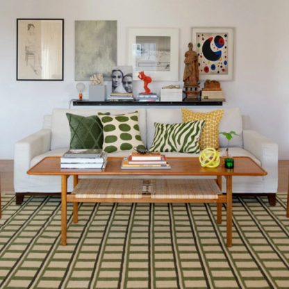 Elegant Geometric Rug in Green &amp; Beige
