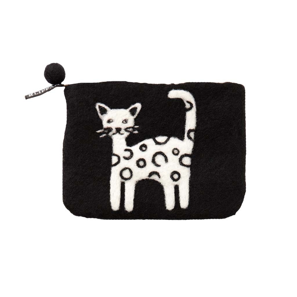 Cat zipped coin Felted Purse