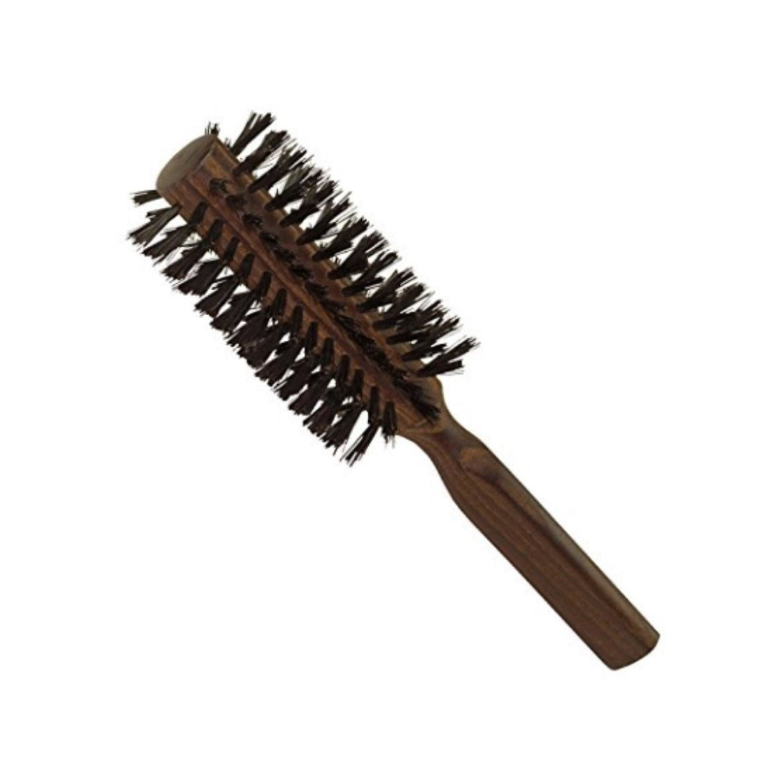 Round timber hairbrush for blow drying 