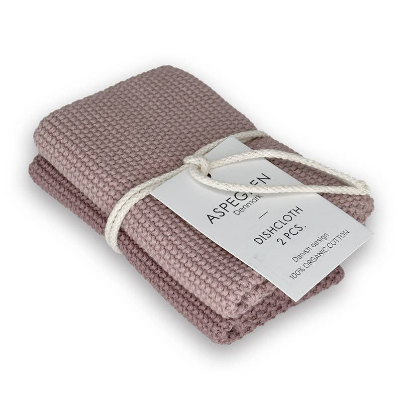 Mauve Knitted Organic Cotton Dishcloth Set of 2