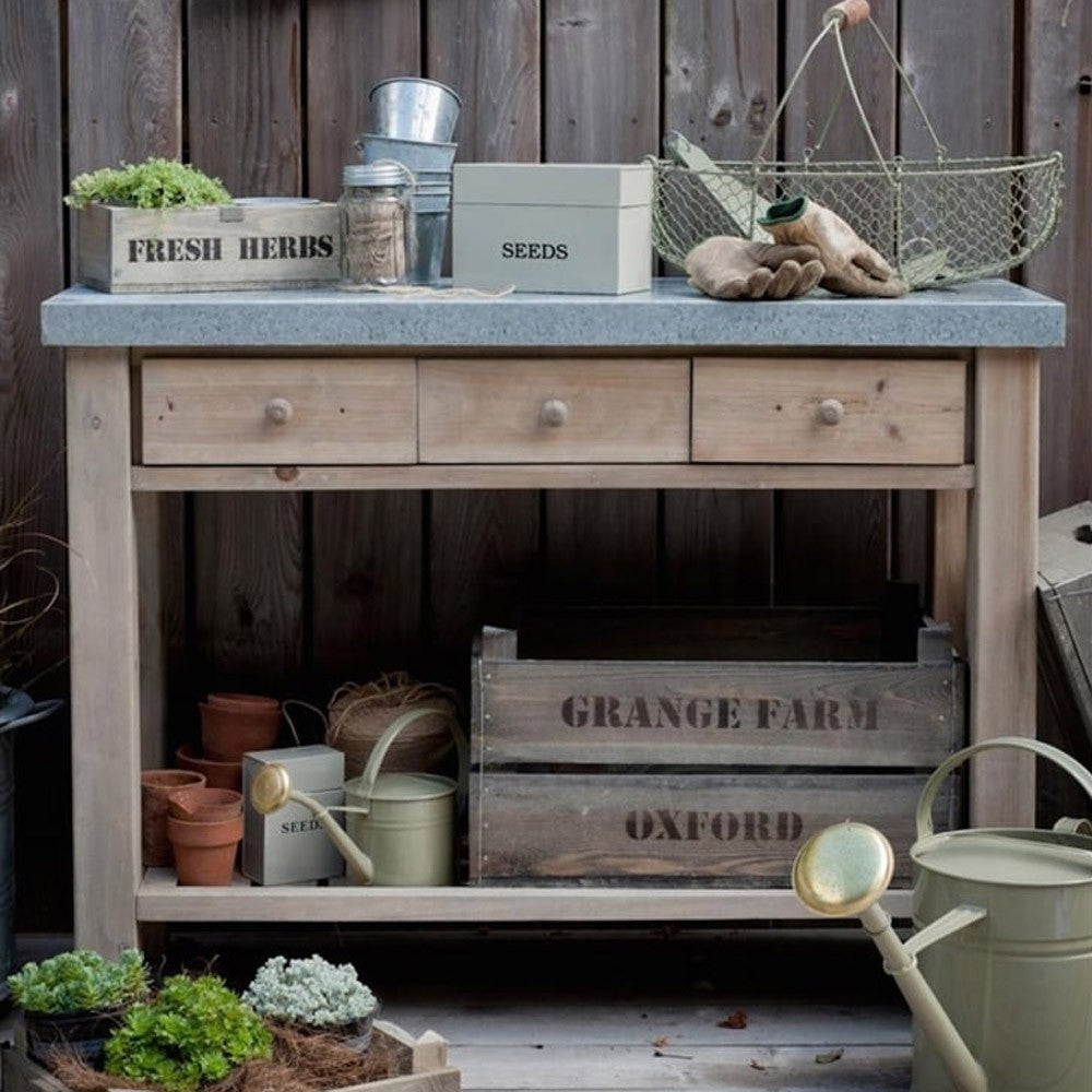 Garden Potting Table in Spruce with Drawers