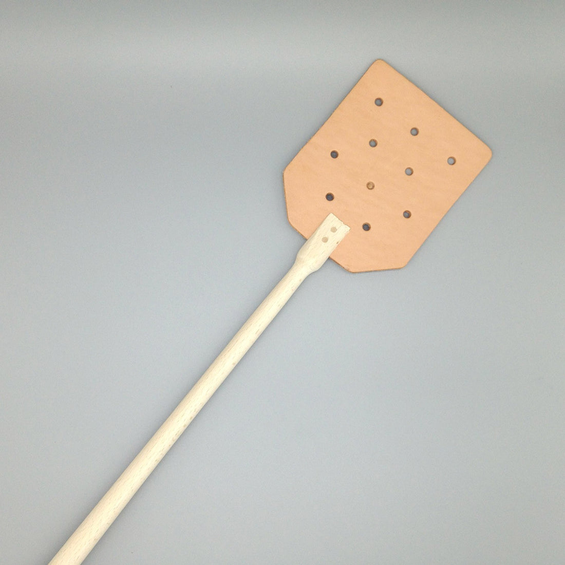 Leather fly swatter with timber handle
