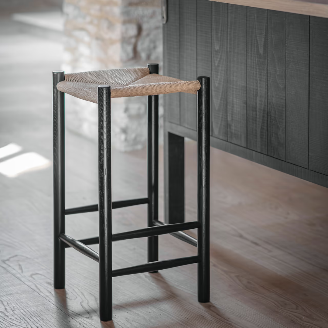 Oak &amp; Papercord Bar Stool in Natural or Carbon