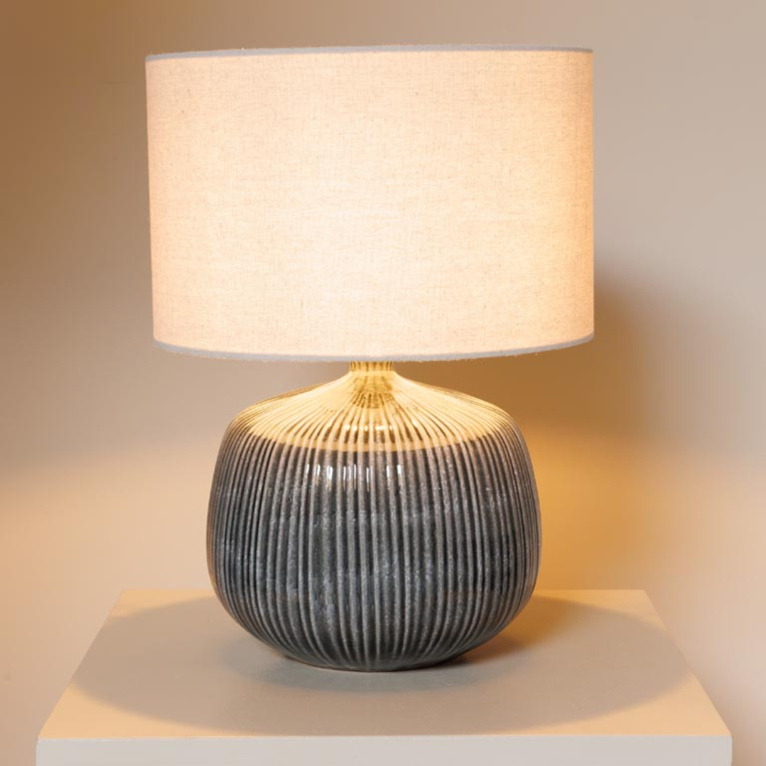 Grey Ribbed Table Lamp in 2 Sizes