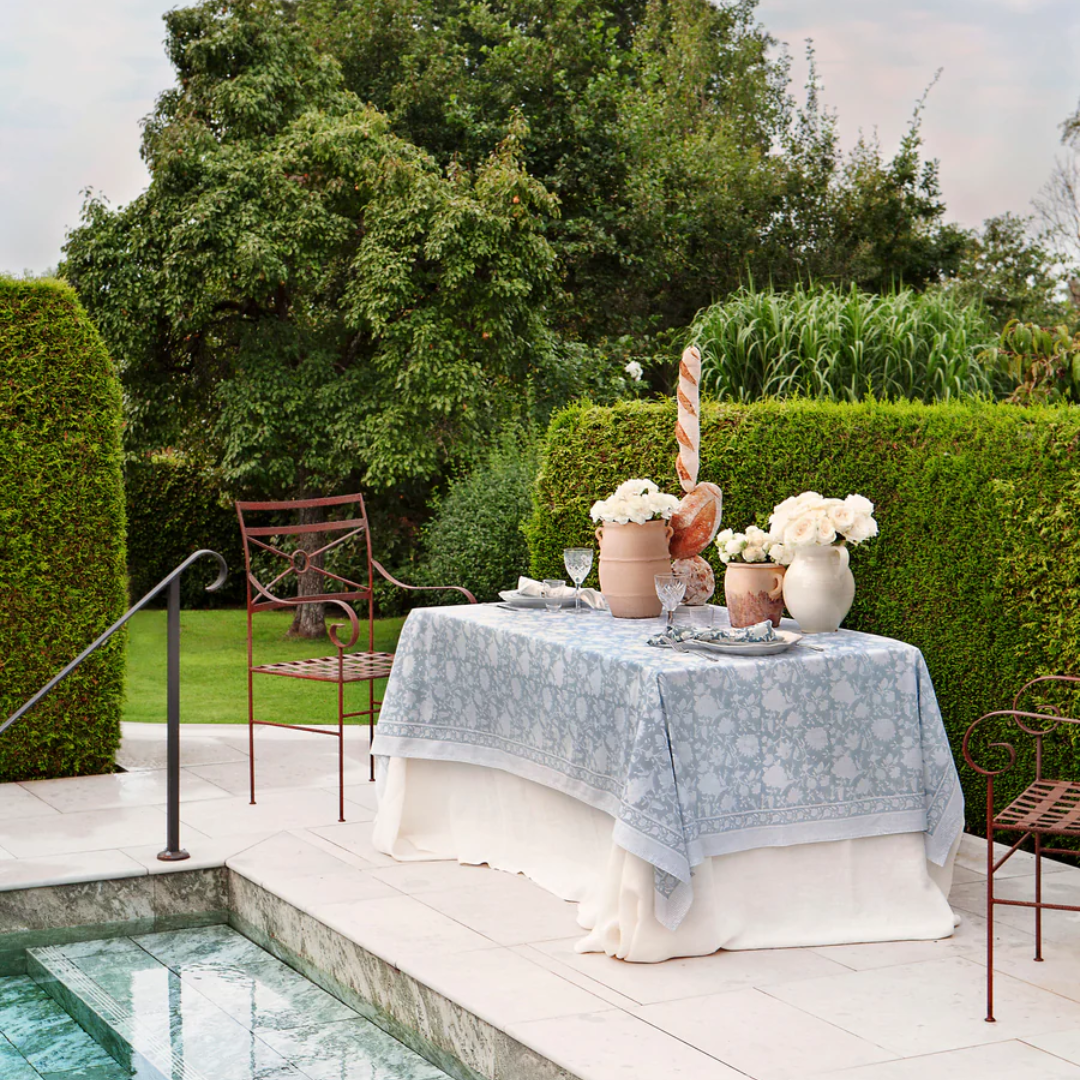 Dusty Blue Indian Rose Tablecloth in 2 Sizes
