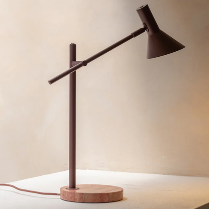 Burgundy Table Lamp with Wood Base