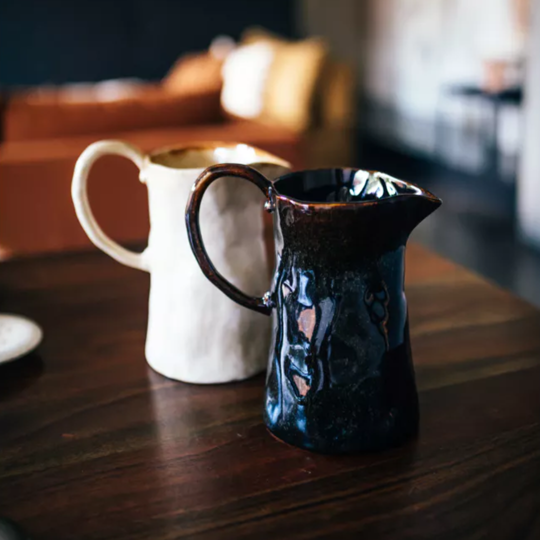 Greige Glazed Ceramic Pitcher