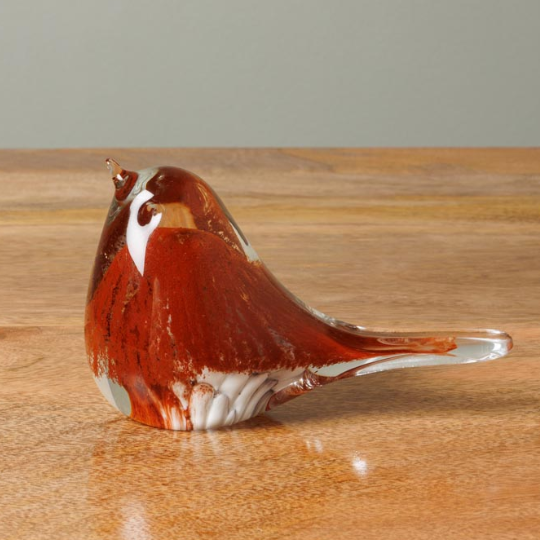 Burnt Amber &amp; White Glass Bird Paperweight