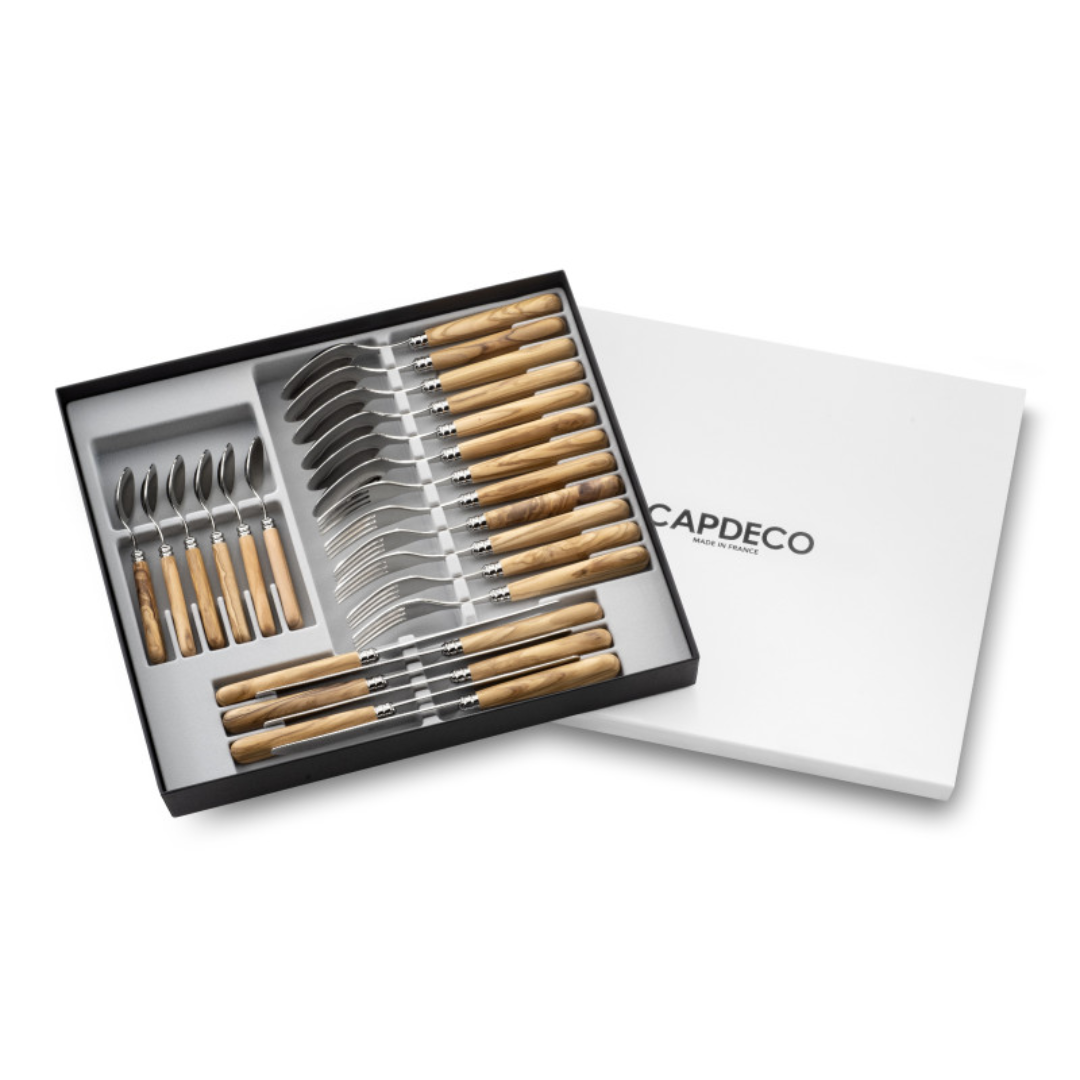Olive Wood Cutlery 24 Piece Set with French Blade