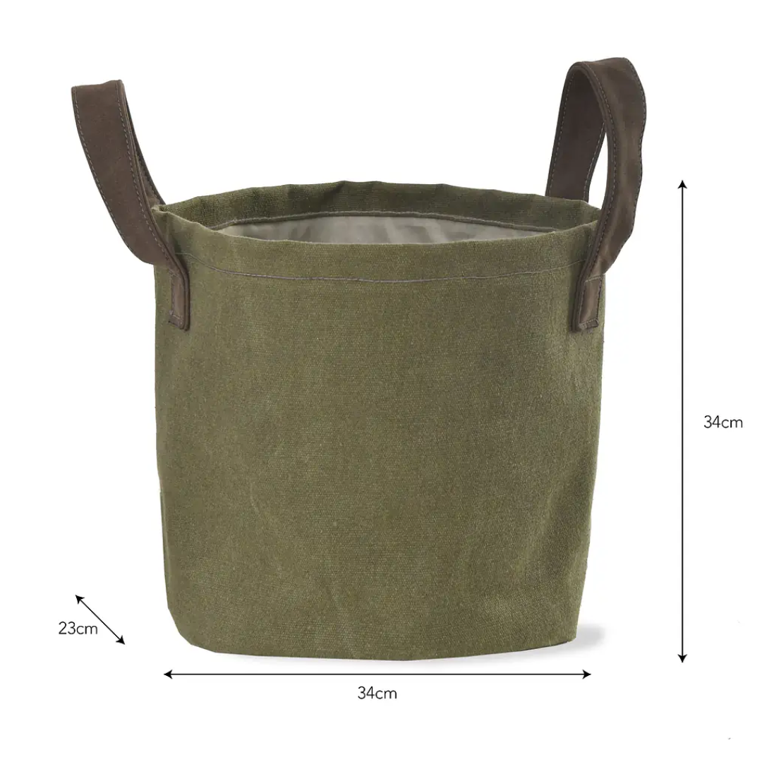 Green Canvas Garden Storage Bag with Handles