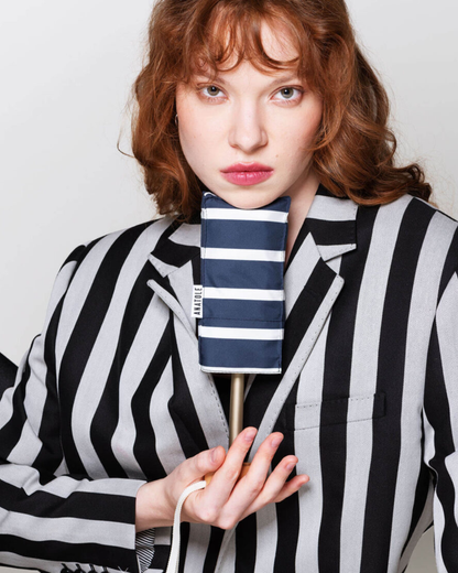 Navy with White Stripes Compact Umbrella