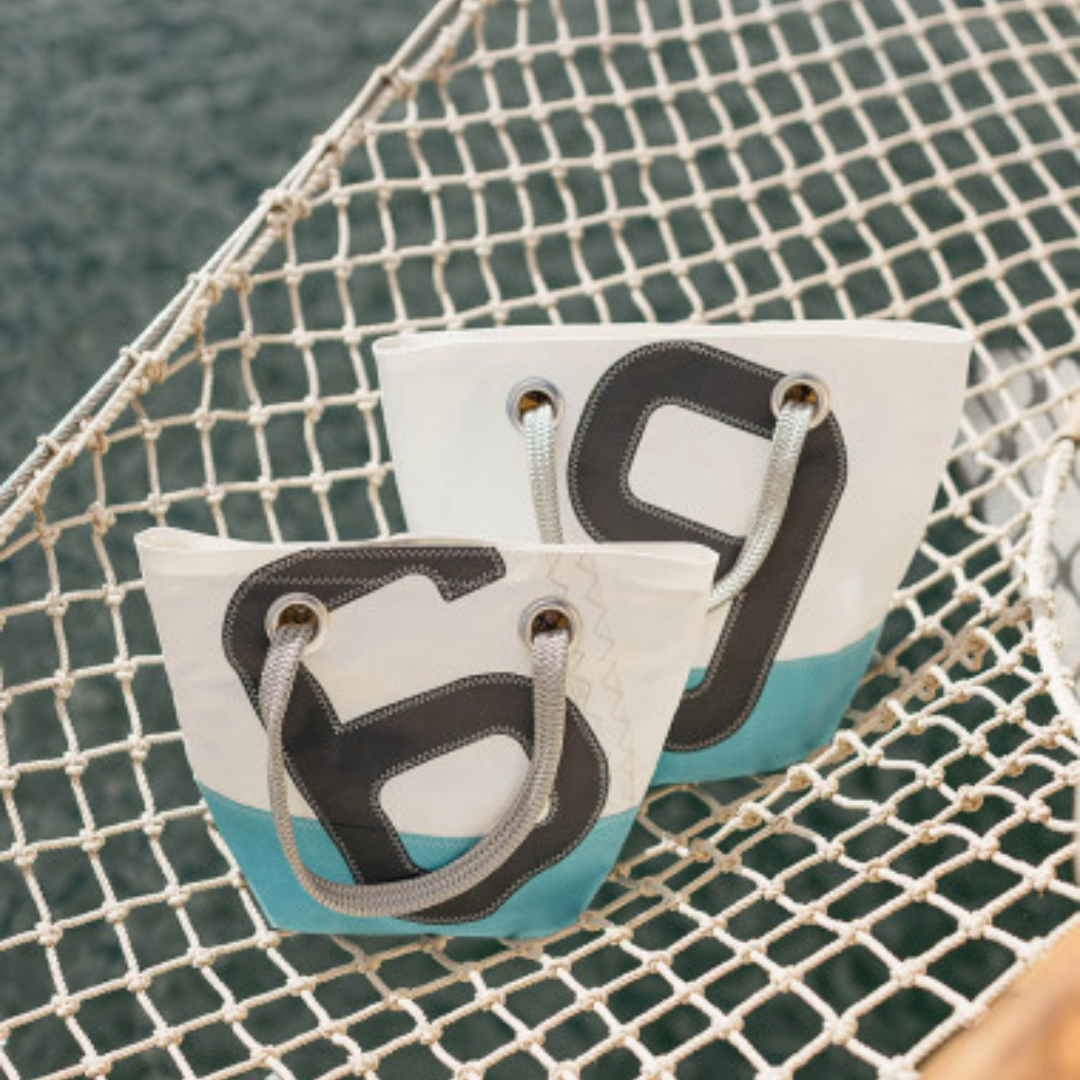 Recycled Sail Handbag in Turquoise &amp; Charcoal 6