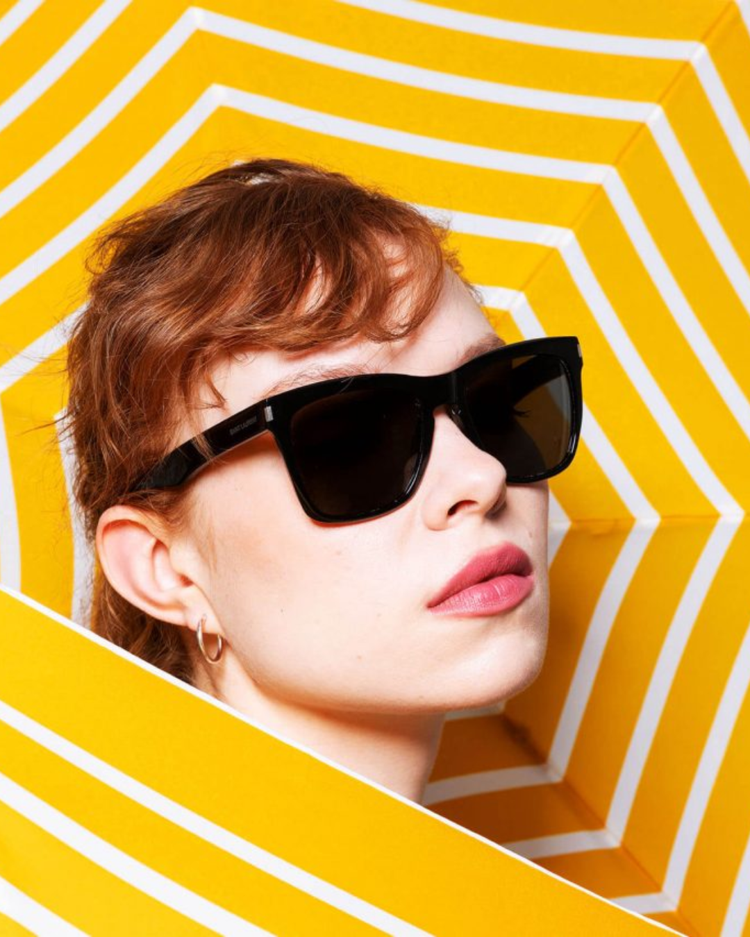 Yellow with White Stripes Compact Umbrella