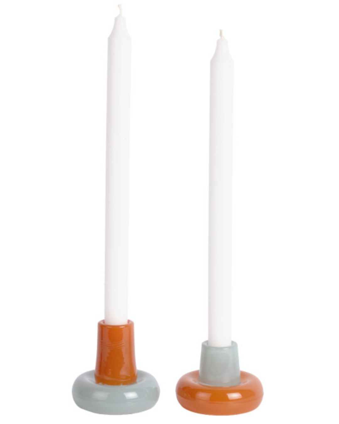 Misty Blue &amp; Desert Orange Disc Glass Candle Holder Set of 2