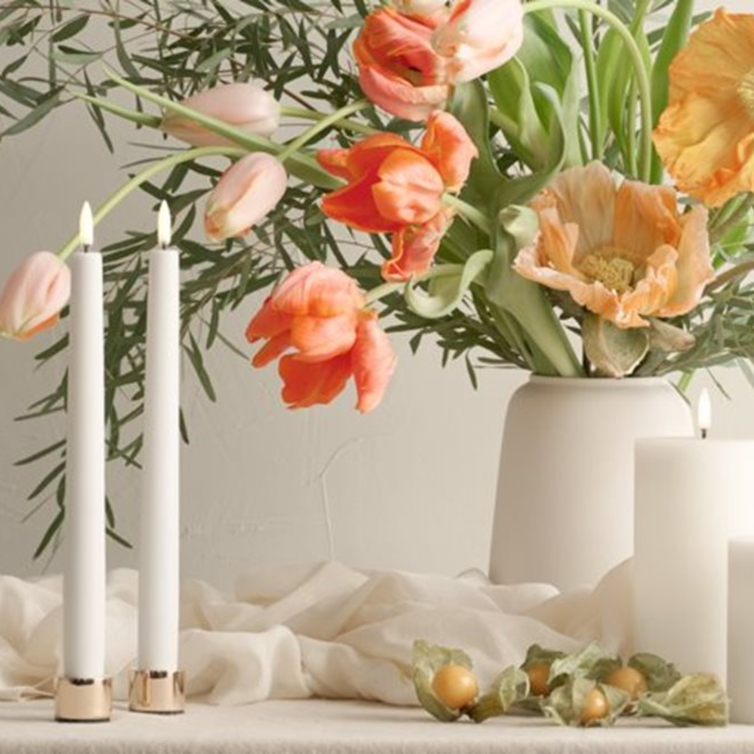 Ivory Large Smooth Slim Taper Candles 35cm