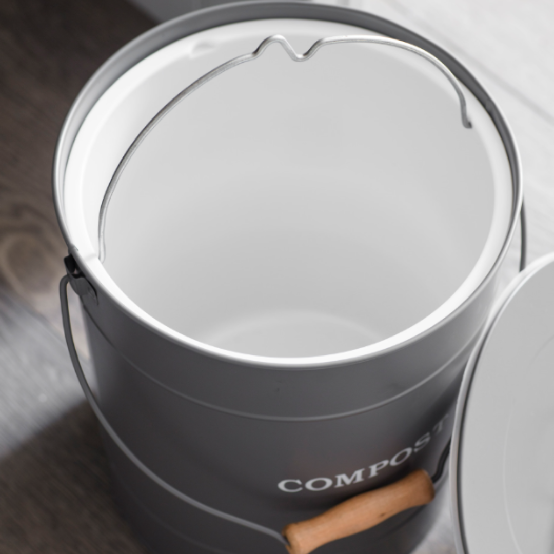 Charcoal Compost Bucket with Wood Handle