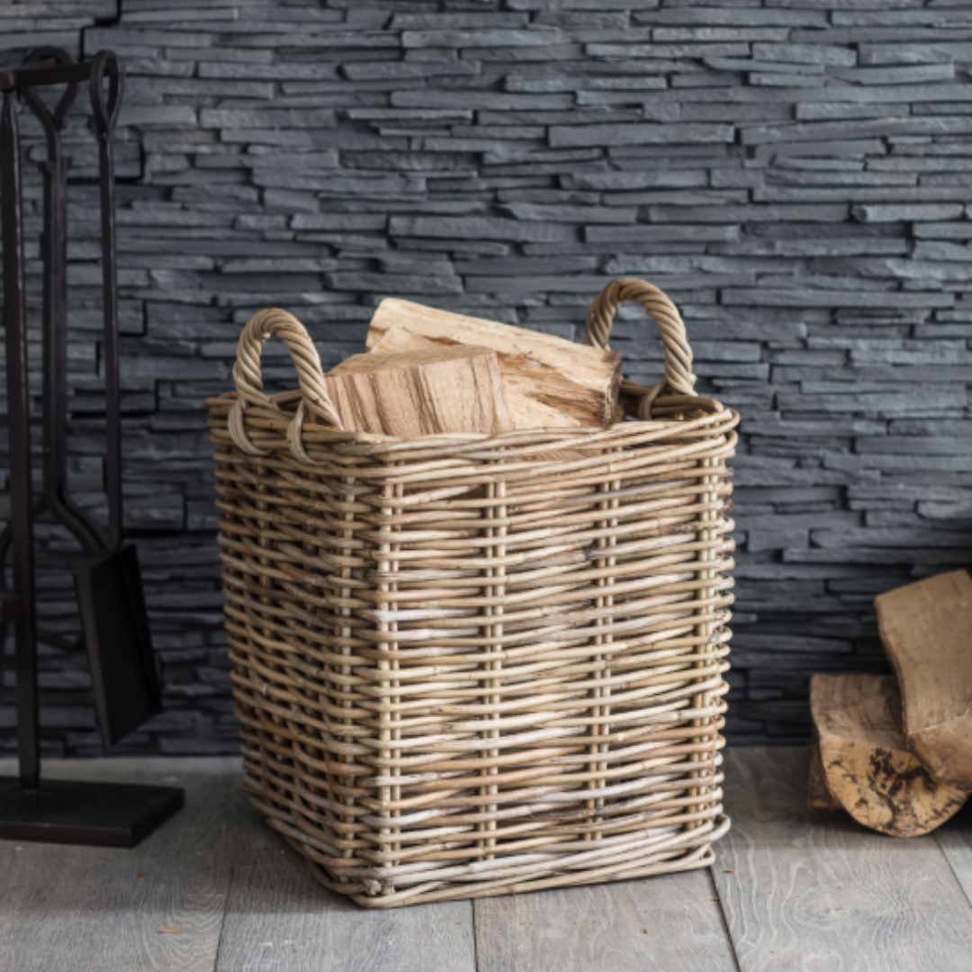 Rattan Square Log Basket in 2 Sizes