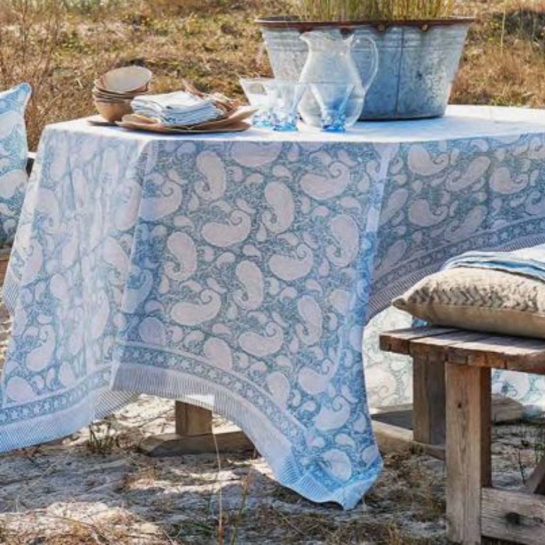 Cashmere Blue Paisley Tablecloth in 2 Sizes