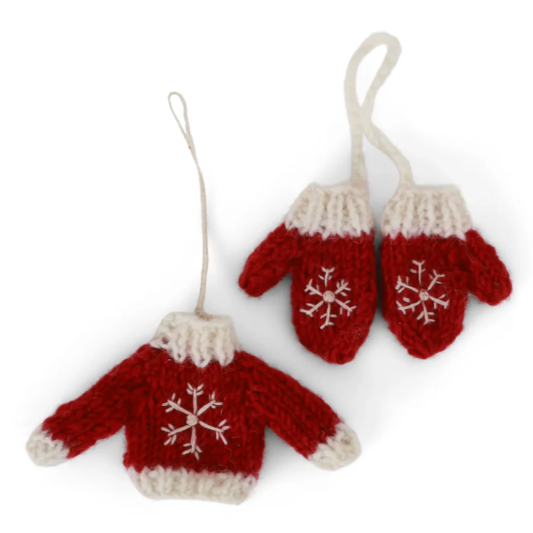 Hanging Felt Mittens &amp; Sweater Red