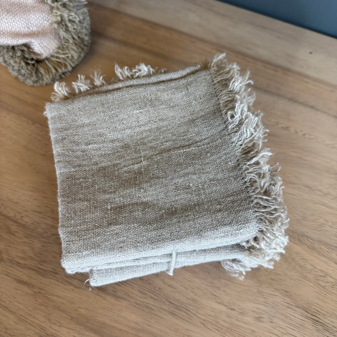 Natural Frayed Linen Napkins Set of 4