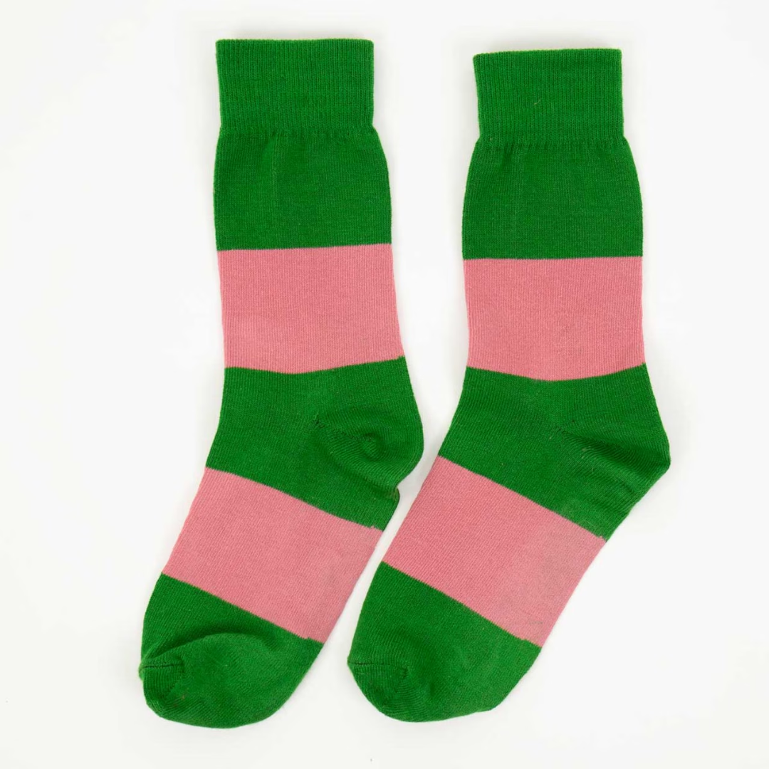 Pink &amp; Green Stripe Socks in 2 Sizes