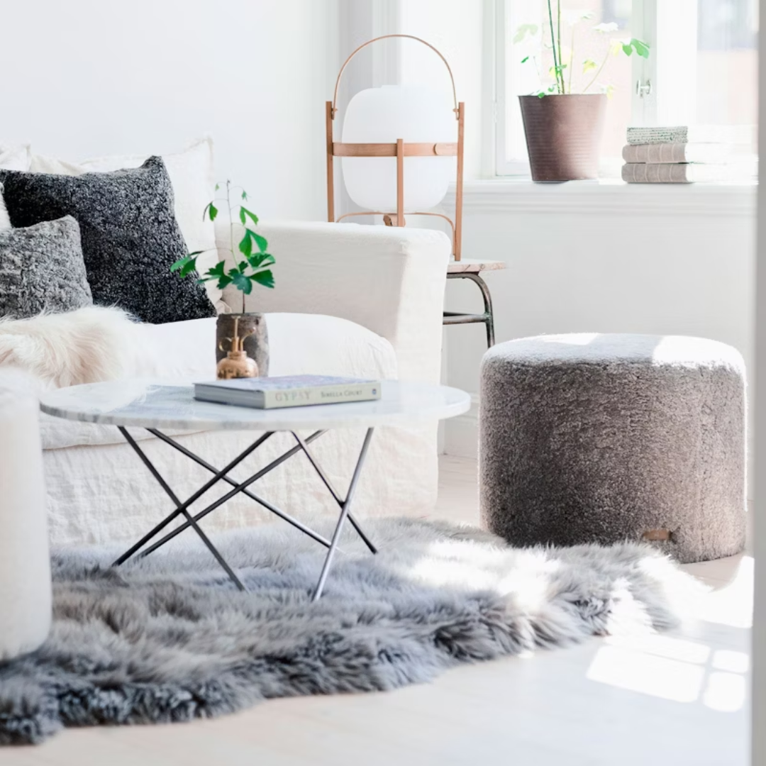 Round Sheepskin Pouffe