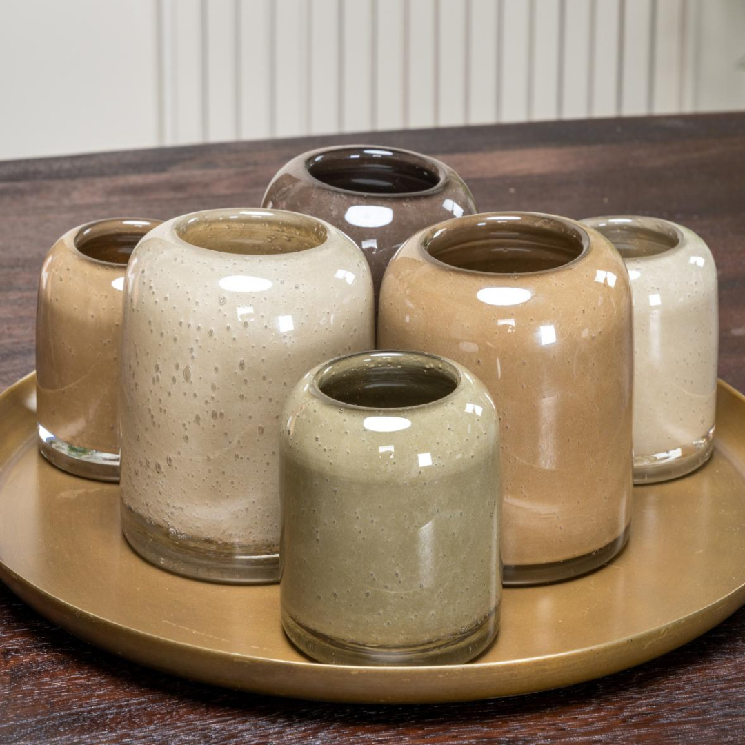 Olive Green Glass Tea Light Holder in 2 Sizes