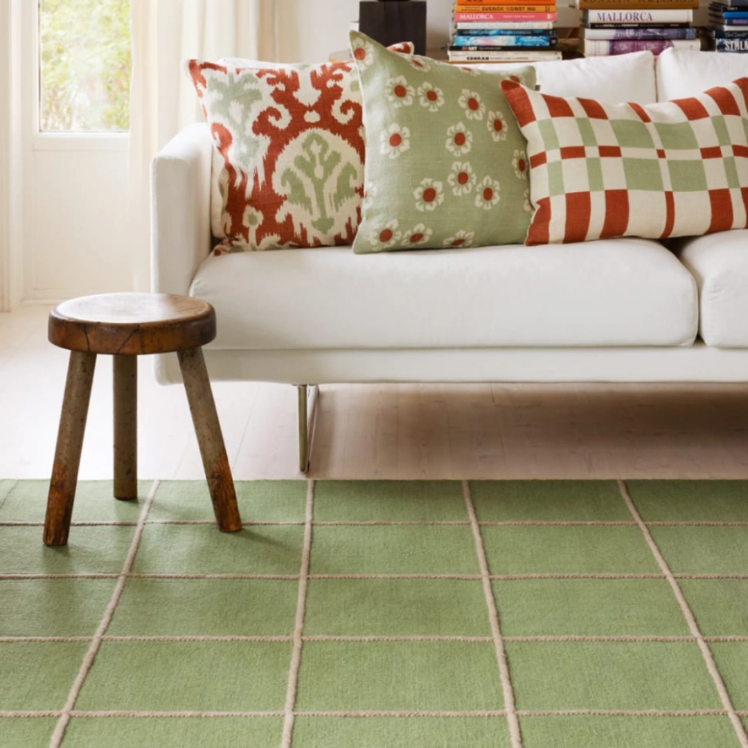 Cactus Green &amp; Beige Grid Rug in 2 Sizes