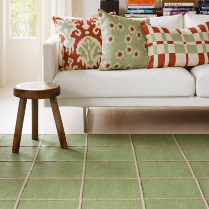 Cactus Green &amp; Beige Grid Rug in 2 Sizes