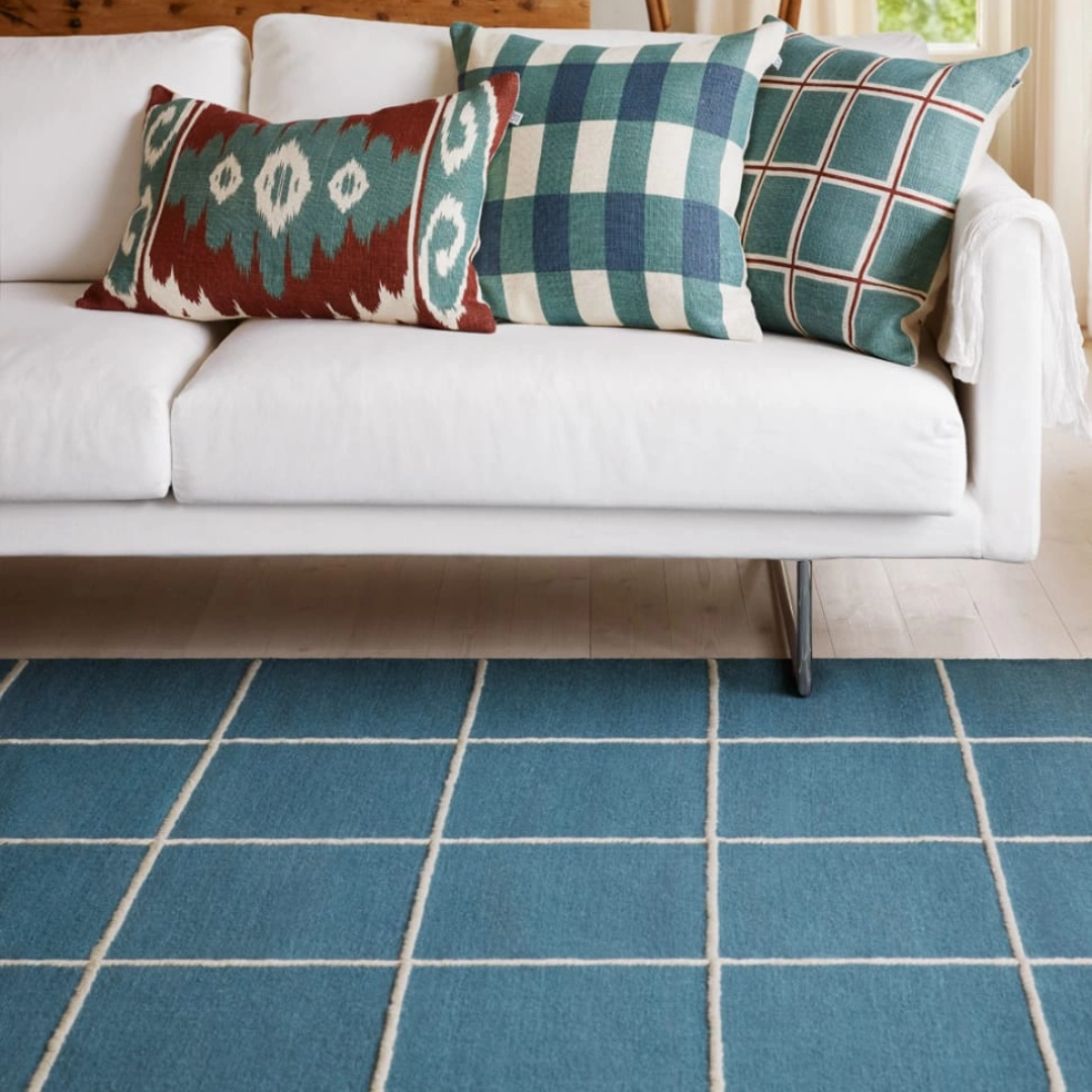 Heaven Blue &amp; Off White Grid Rug in 2 Sizes