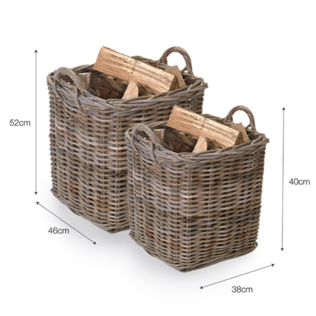 Rattan Square Log Basket in 2 Sizes