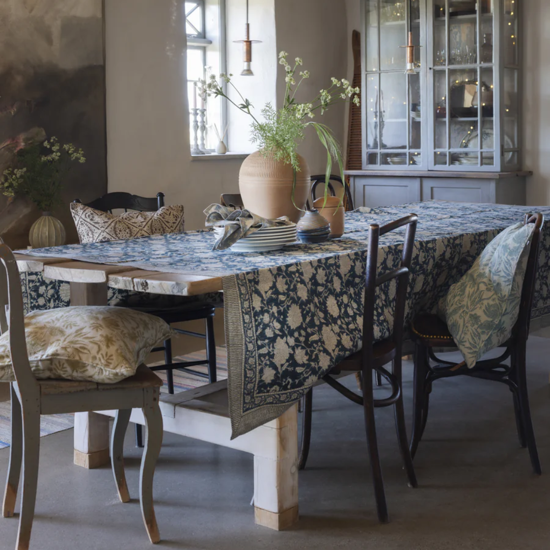 Denim Blue Indian Rose Tablecloth in 2 Sizes