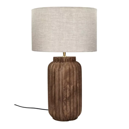 Mango Wood Table Lamp with Light Linen Shade in 2 Sizes