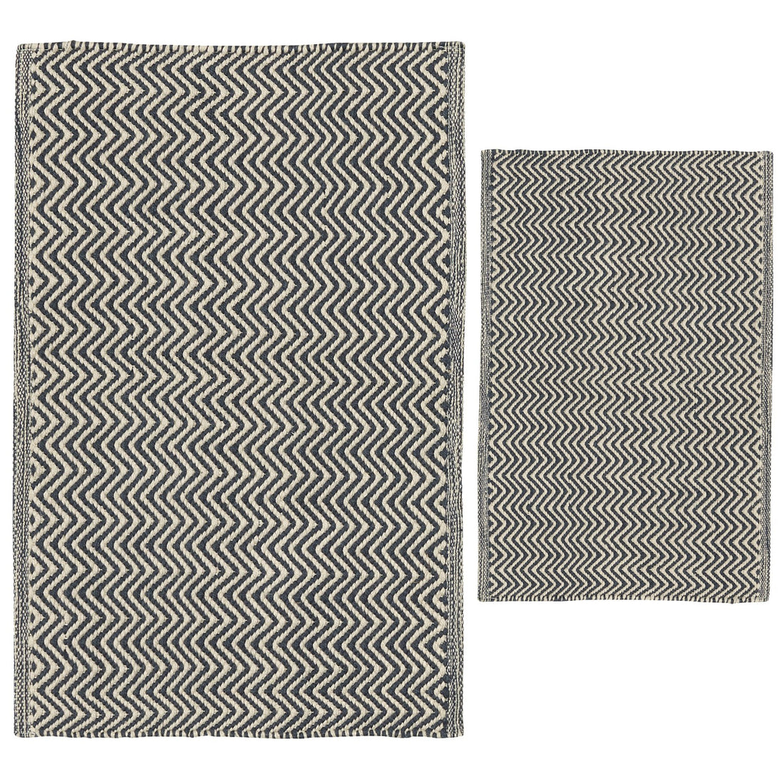 navy herringbone recycled plastic bottle floor rugs in two sizes