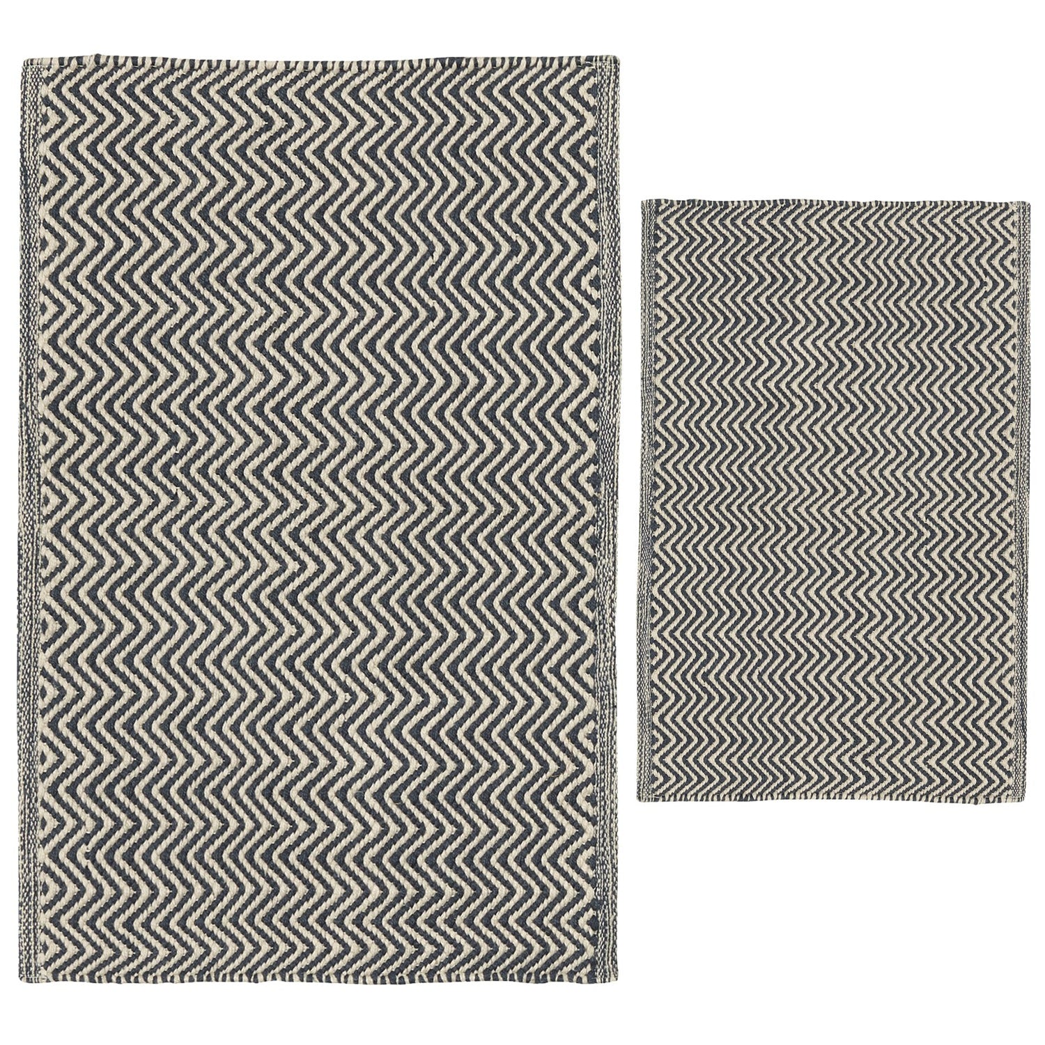 navy herringbone recycled plastic bottle floor rugs in two sizes