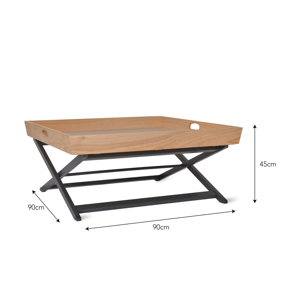 low coffee table in butlers tray style