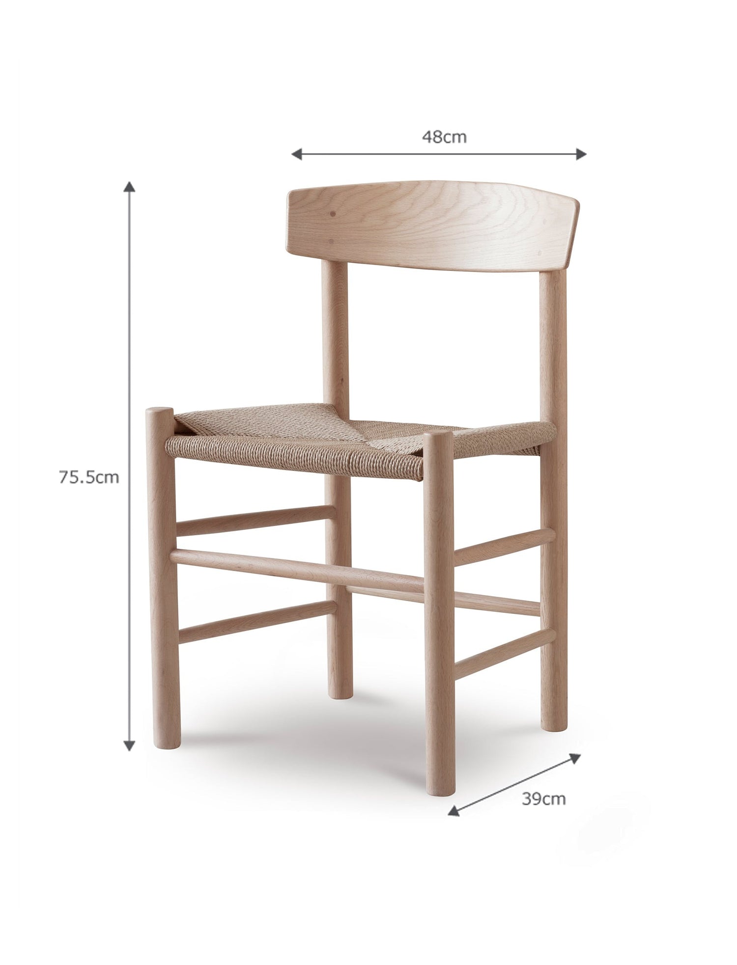dimensions of the oak dining chair with woven seat