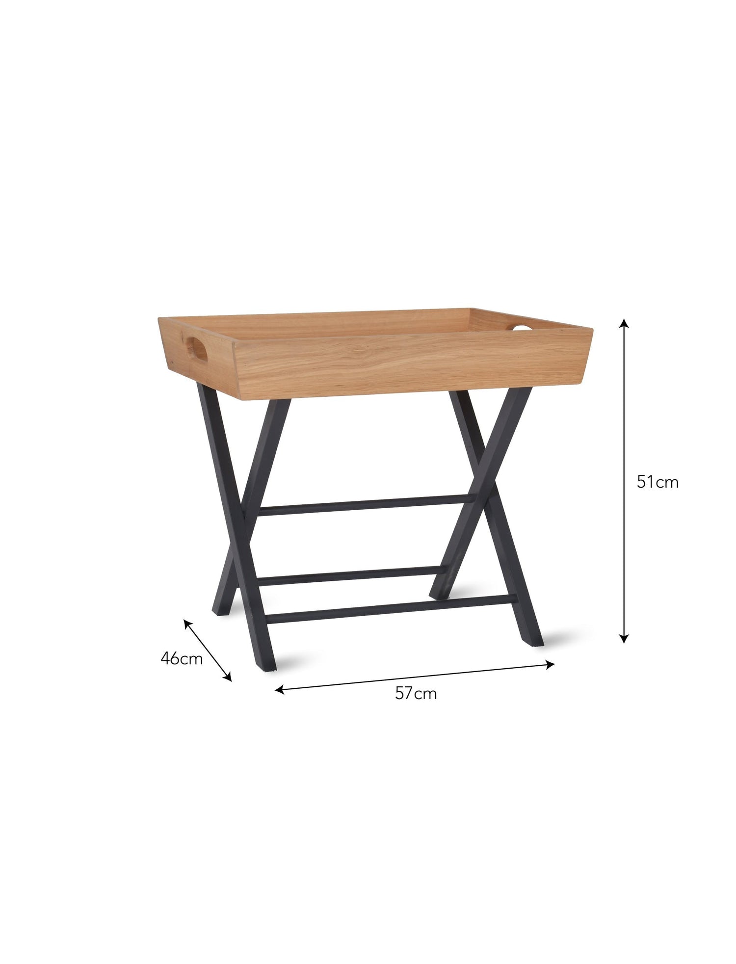 Butlers tray side table with timber top and dark grey painted legs