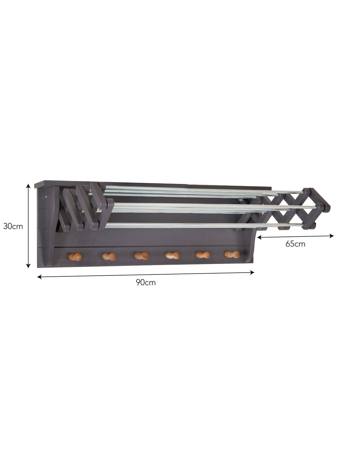 dimensions of the Extending Clothes Dryer in dark charcoal grey 